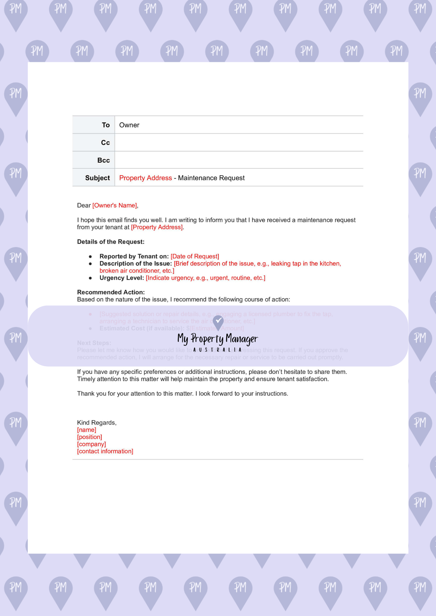 Maintenance Bundle - Email Template